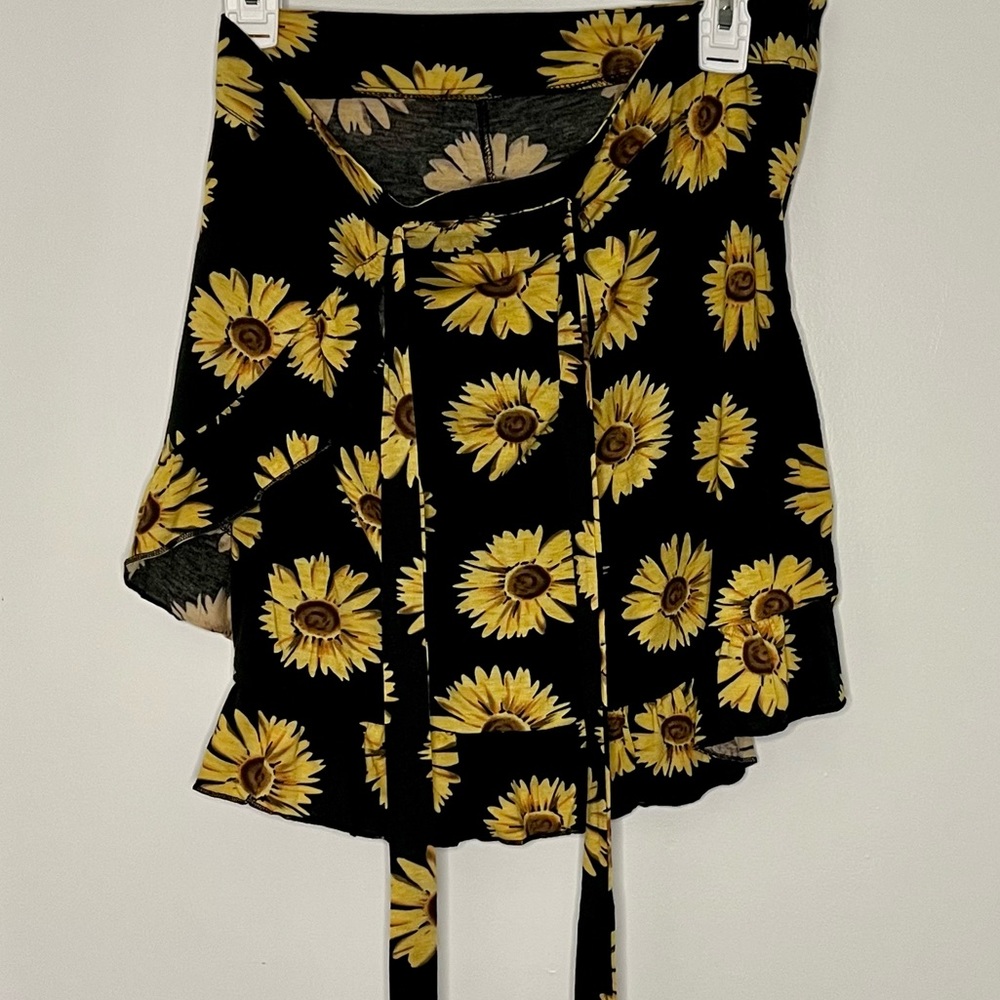 Zaful sunflower faux wrap mini skirt